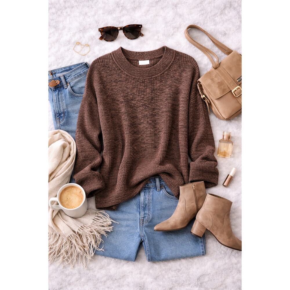 Abercrombie & Fitch Women's Soft A&F Ribbed Bell Sleeve Sweater Brown Size XL